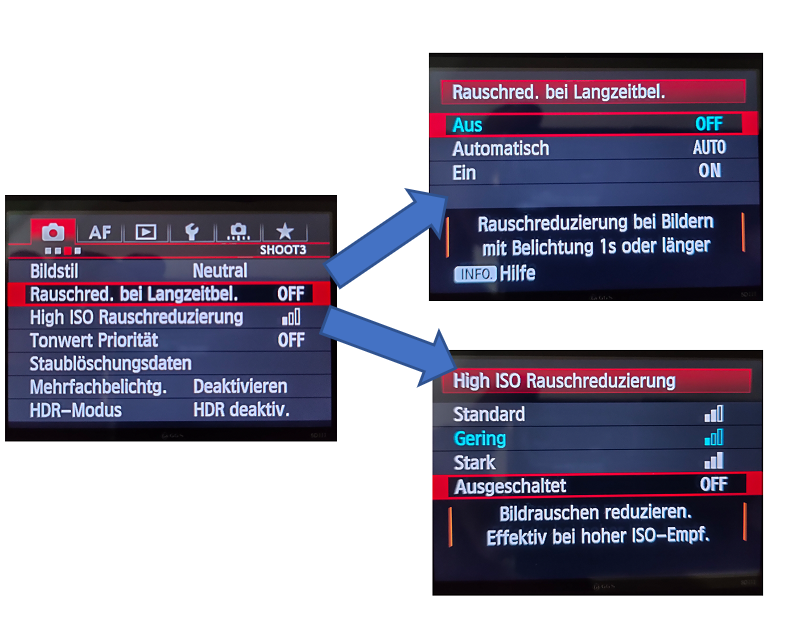 Astrofotografie - Rauschreduzierung bei der Kamera deaktivieren