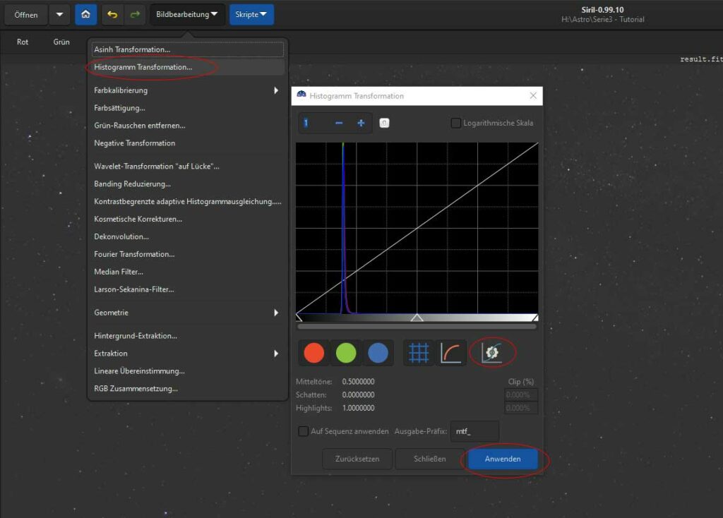 Siril - Histogramm Transformation