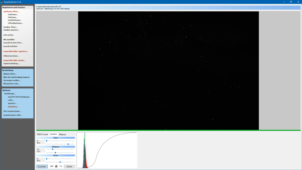 Deep Sky Stacker - nach dem Stacken