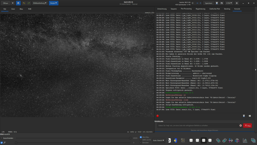 Siril - gestacktes Bild nach Auto-Stretch