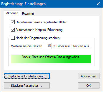 Deep Sky Stacker - Registrierungs Dialog