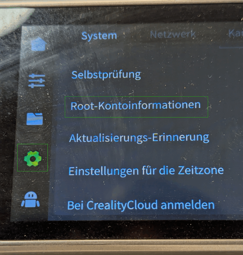 Einstellungen - System - Root-Kontoinformationen